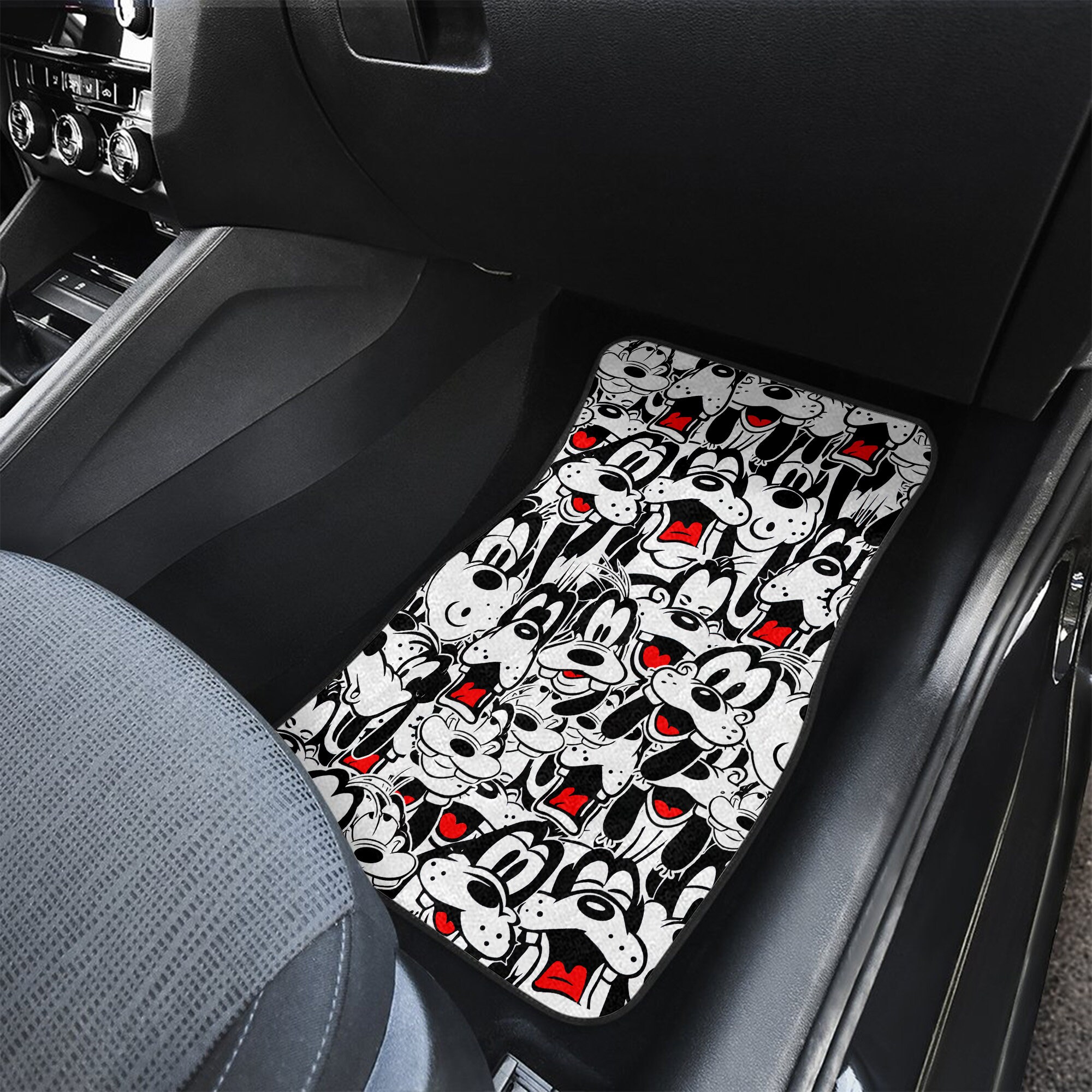 Goofy Polkadot Patterns Red Black White Disney Graphic Cartoon Custom Personalized Car Floor Mat Set Accessories Decorations