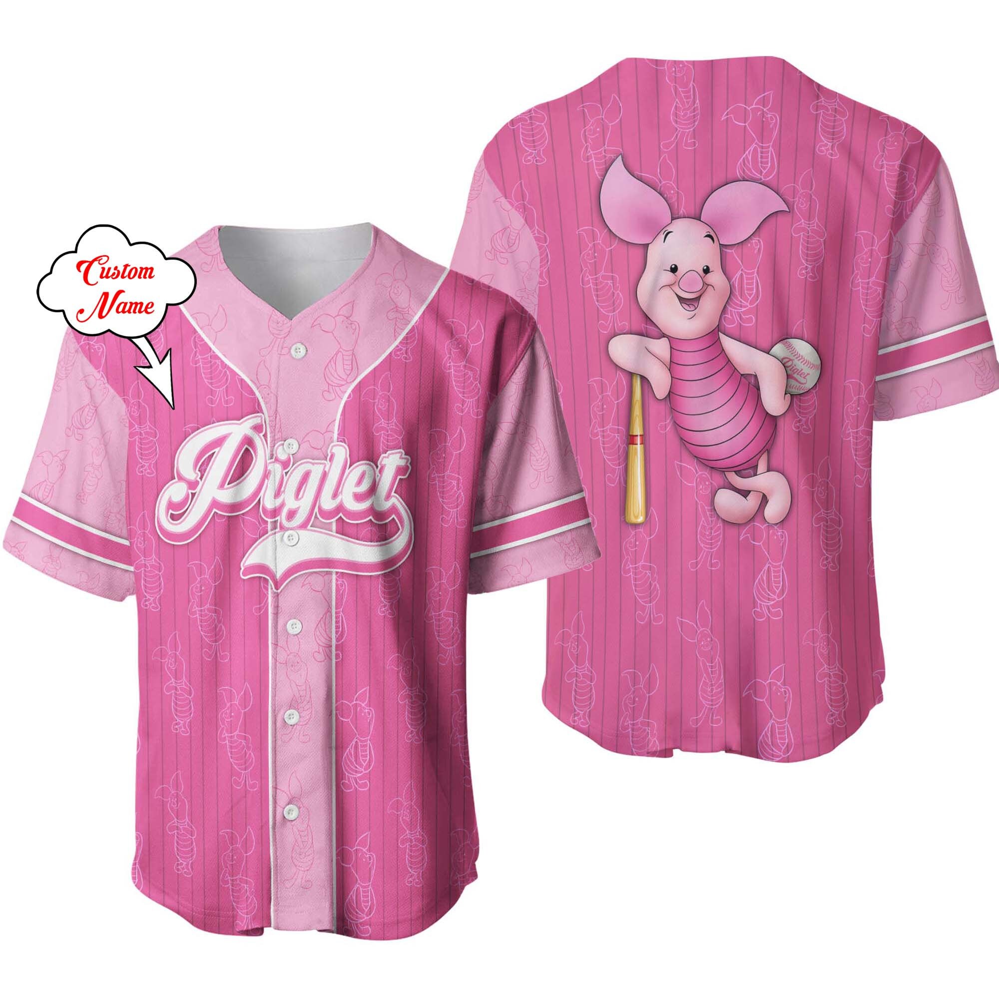 Piglet Winnie Pooh Pink White Patterns Disney Unisex Cartoon Custom Baseball Jersey