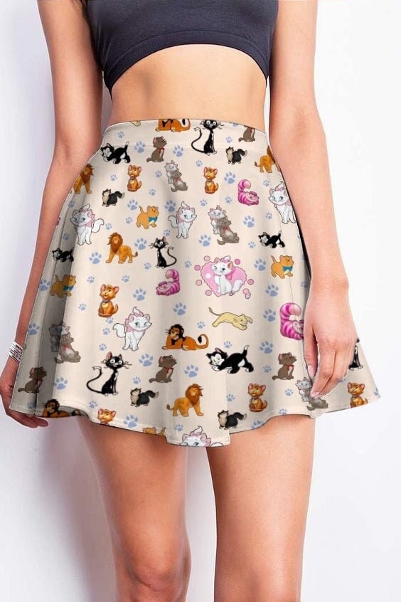 All Disney Cats Pattern Cute Disney Cartoon Summer Vacation Skater Skirt