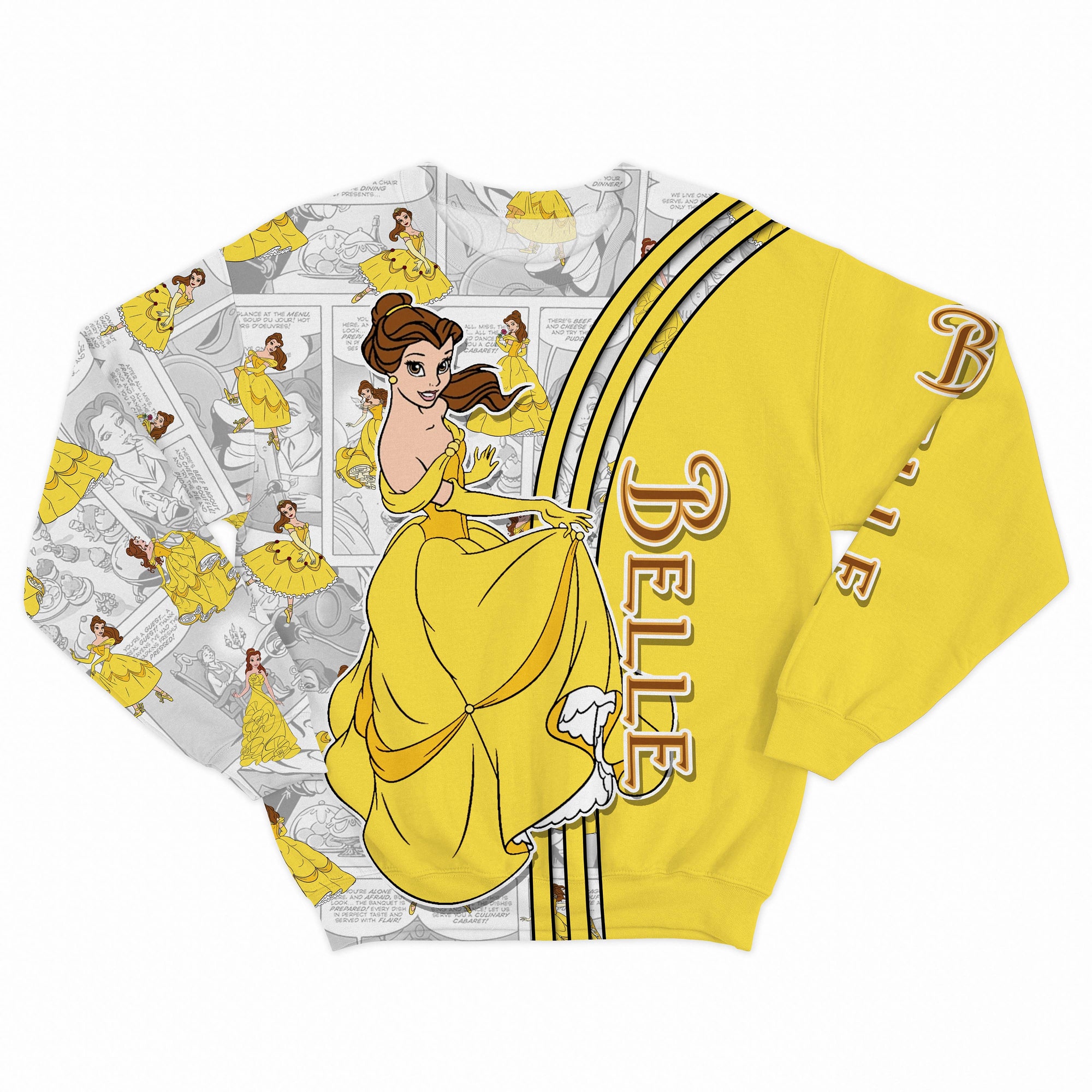 Belle Princess Yellow Comic Book Disney 3D Sweatshirt