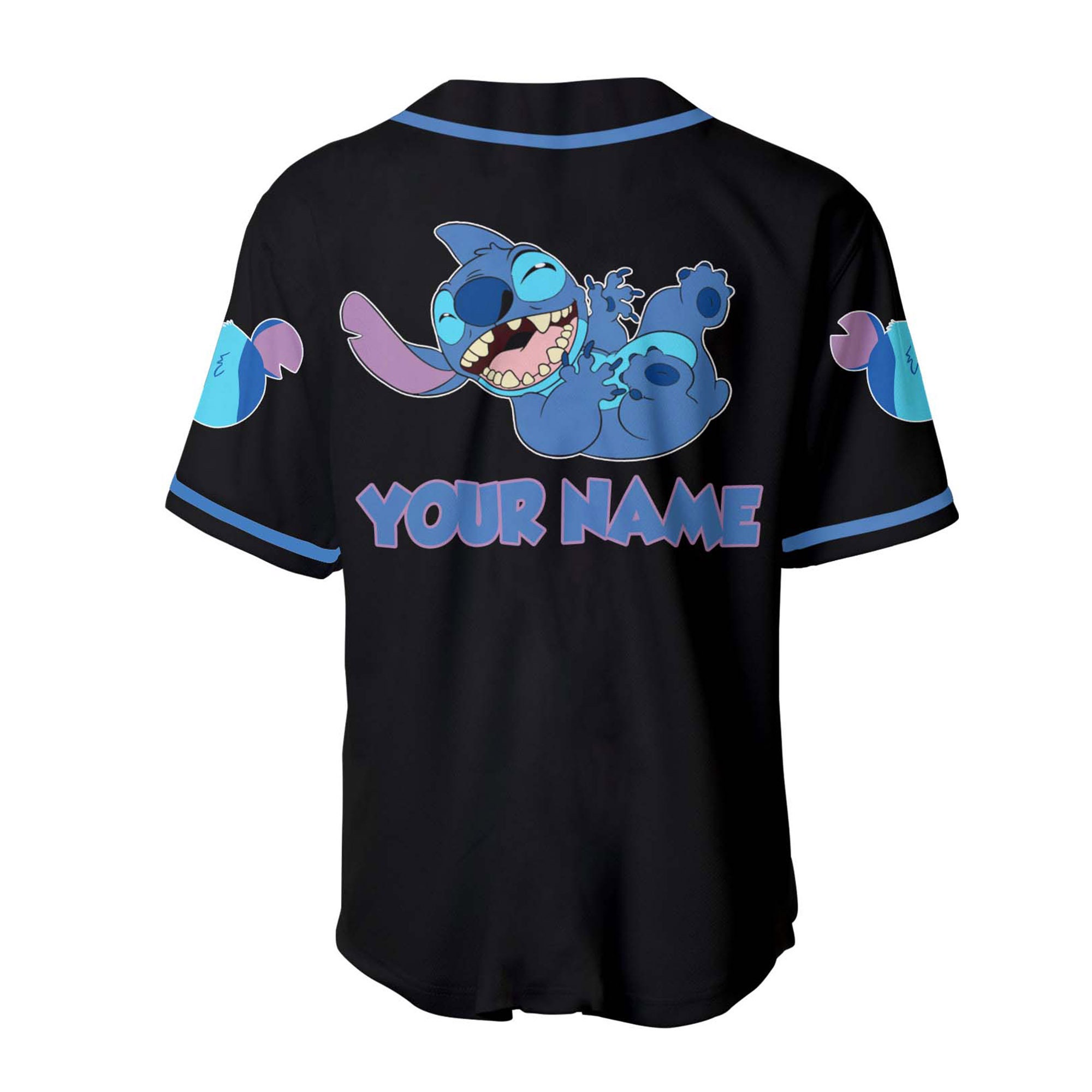 Stitch Smiling Blue Black Disney Custom Baseball Jersey