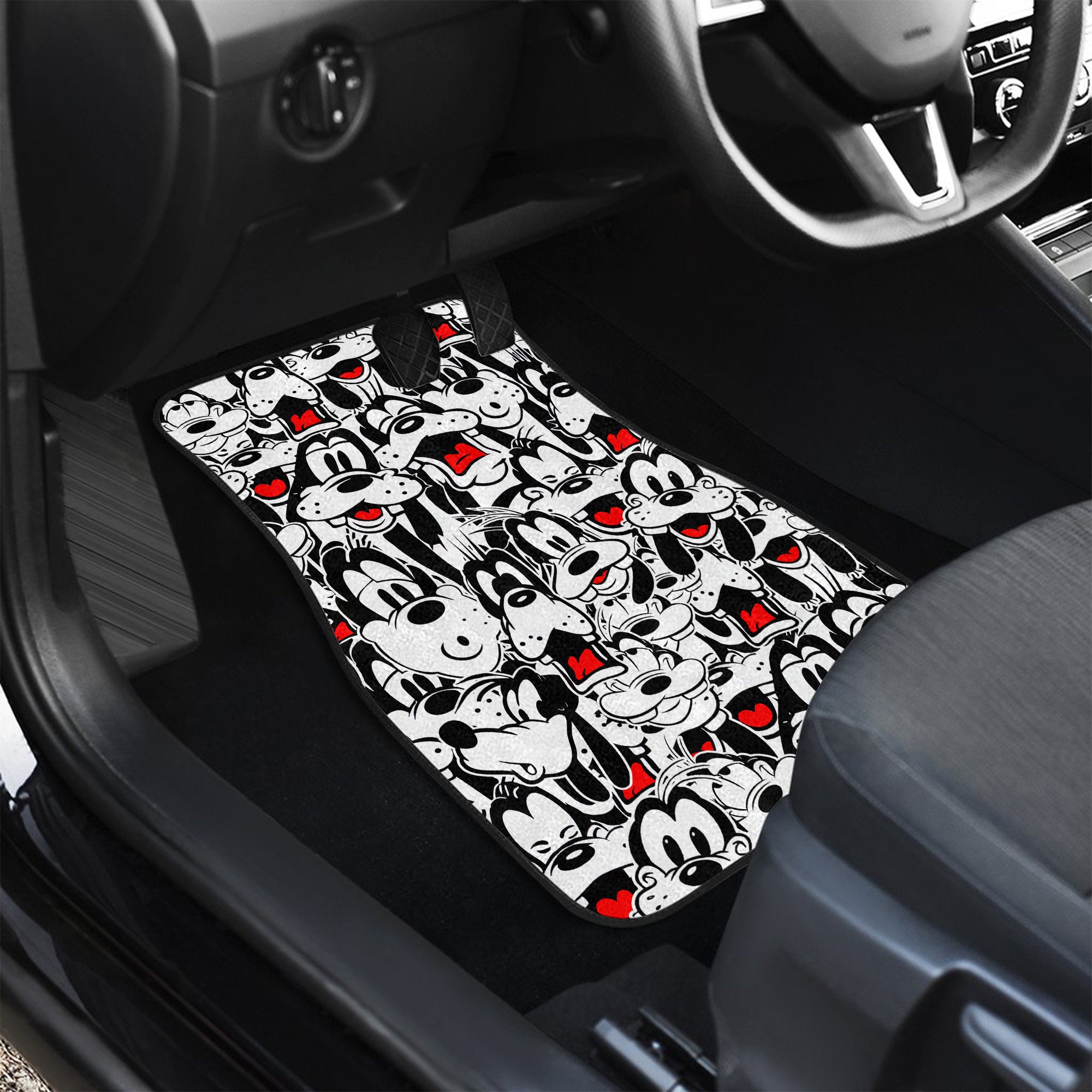 Goofy Polkadot Patterns Red Black White Disney Graphic Cartoon Custom Personalized Car Floor Mat Set Accessories Decorations