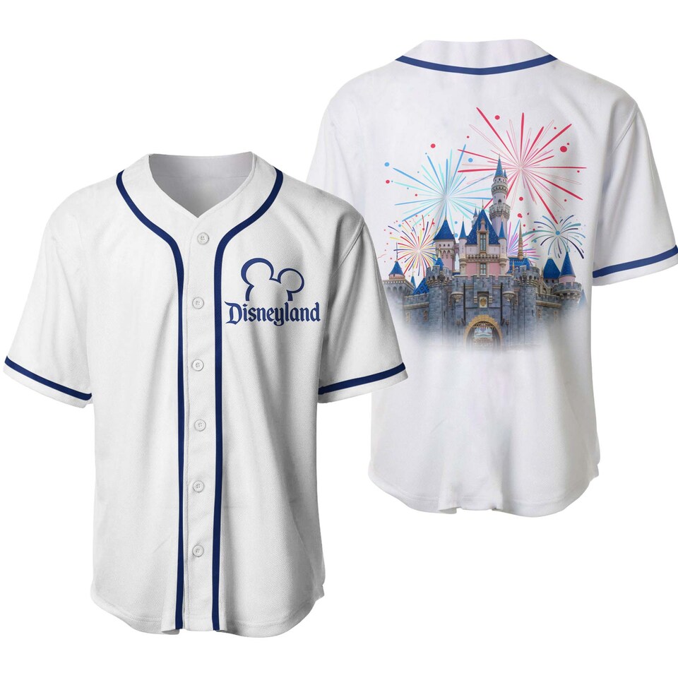 Disneyland Castle Fireworks White Disney Custom Baseball Jersey