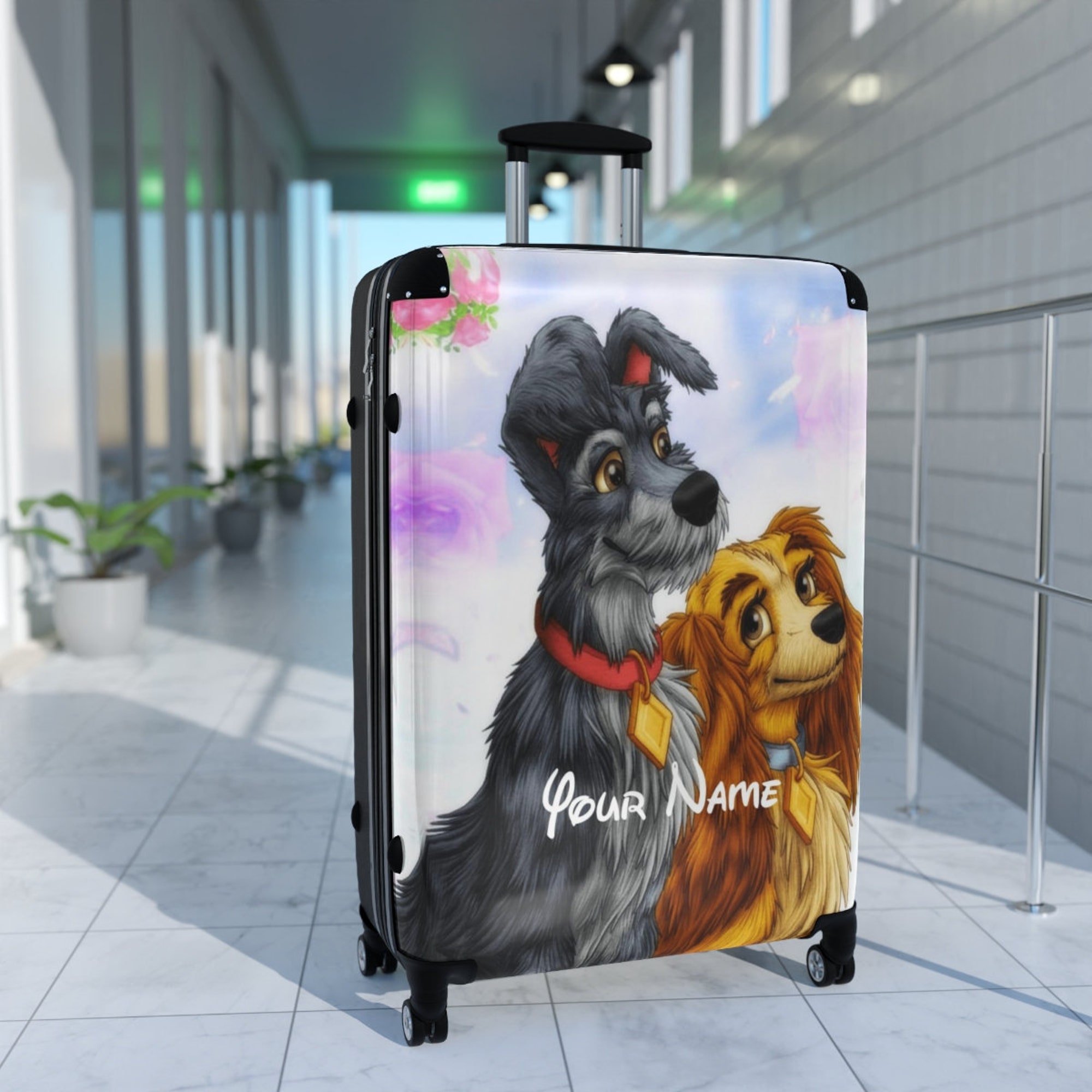 Discover Lady and the Tramp Cute Gray Brown Disney Hard Cover Travel Suitcase Custom Personalized Luggage