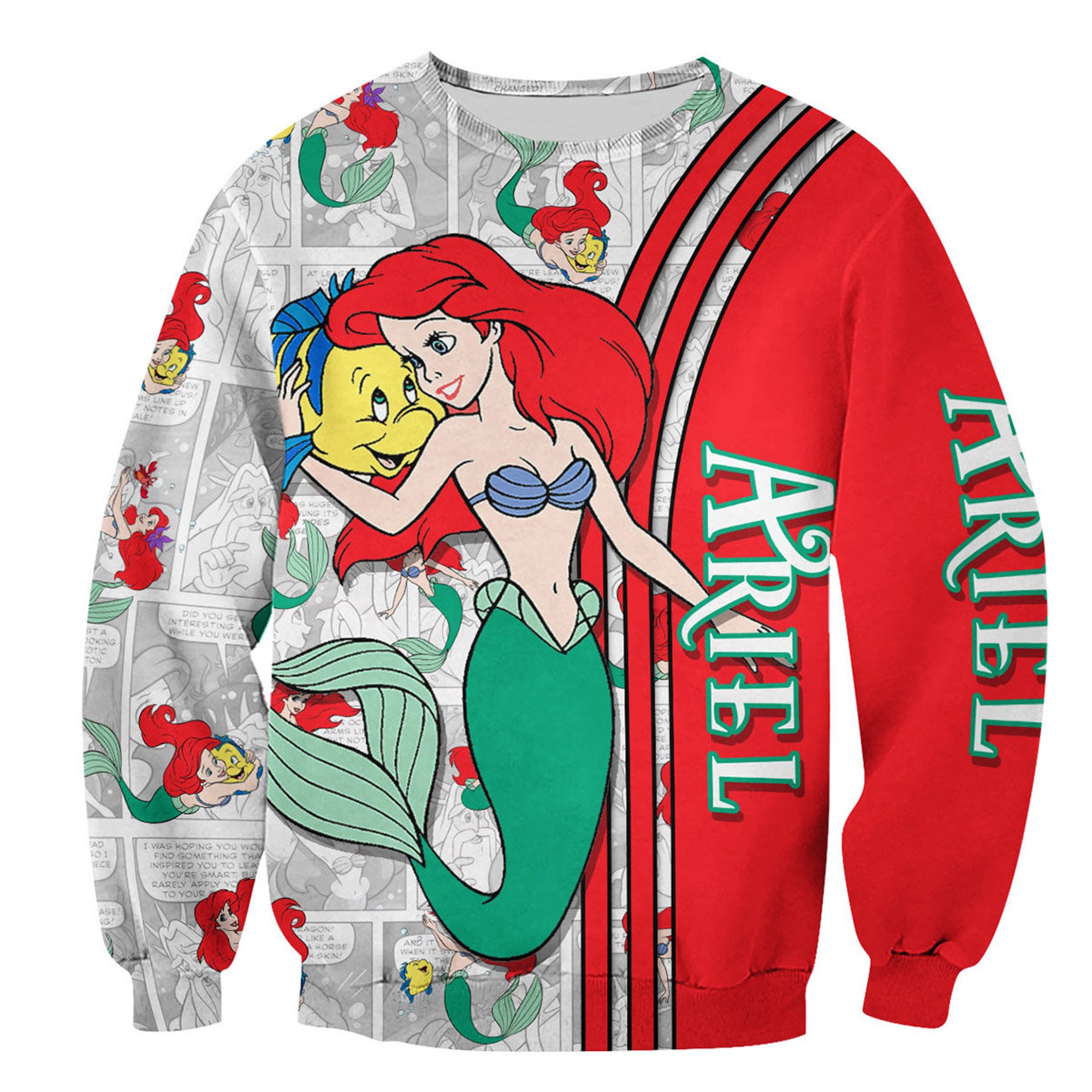 Ariel With Flounder Comic Book Disney 3D Sweatshirt