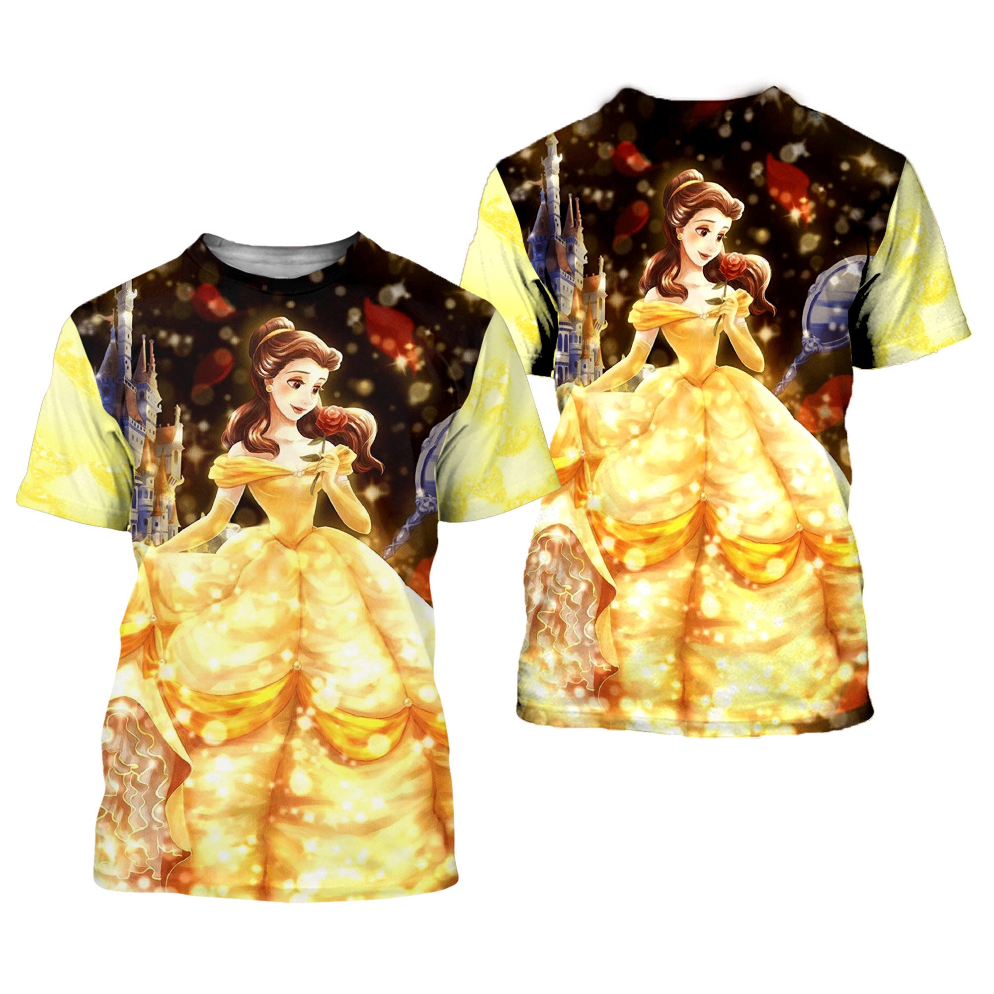 Belle Princess Yellow Bling Button Overalls Patterns Disney 3D T-shirts