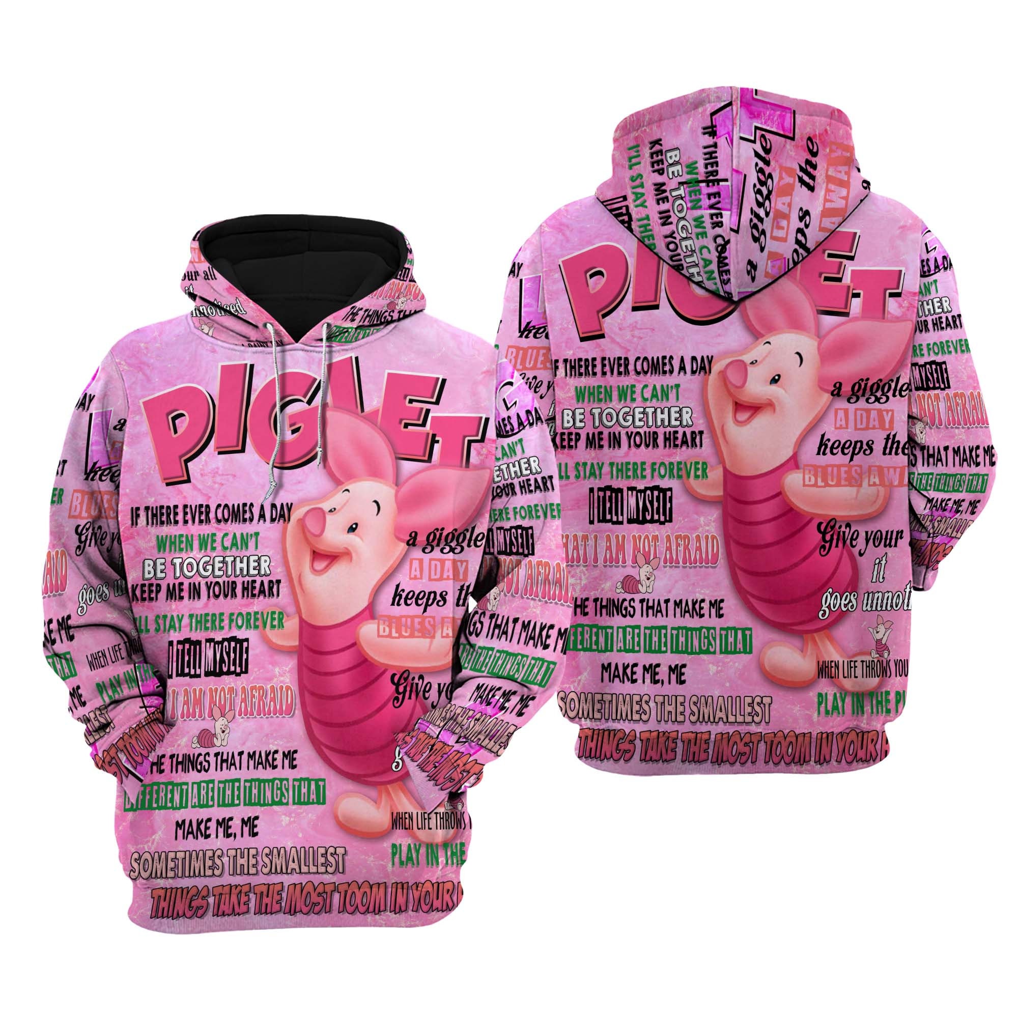 Discover Pink Piglet Punk Words Pattern | Disney Quotes 3D Hoodie