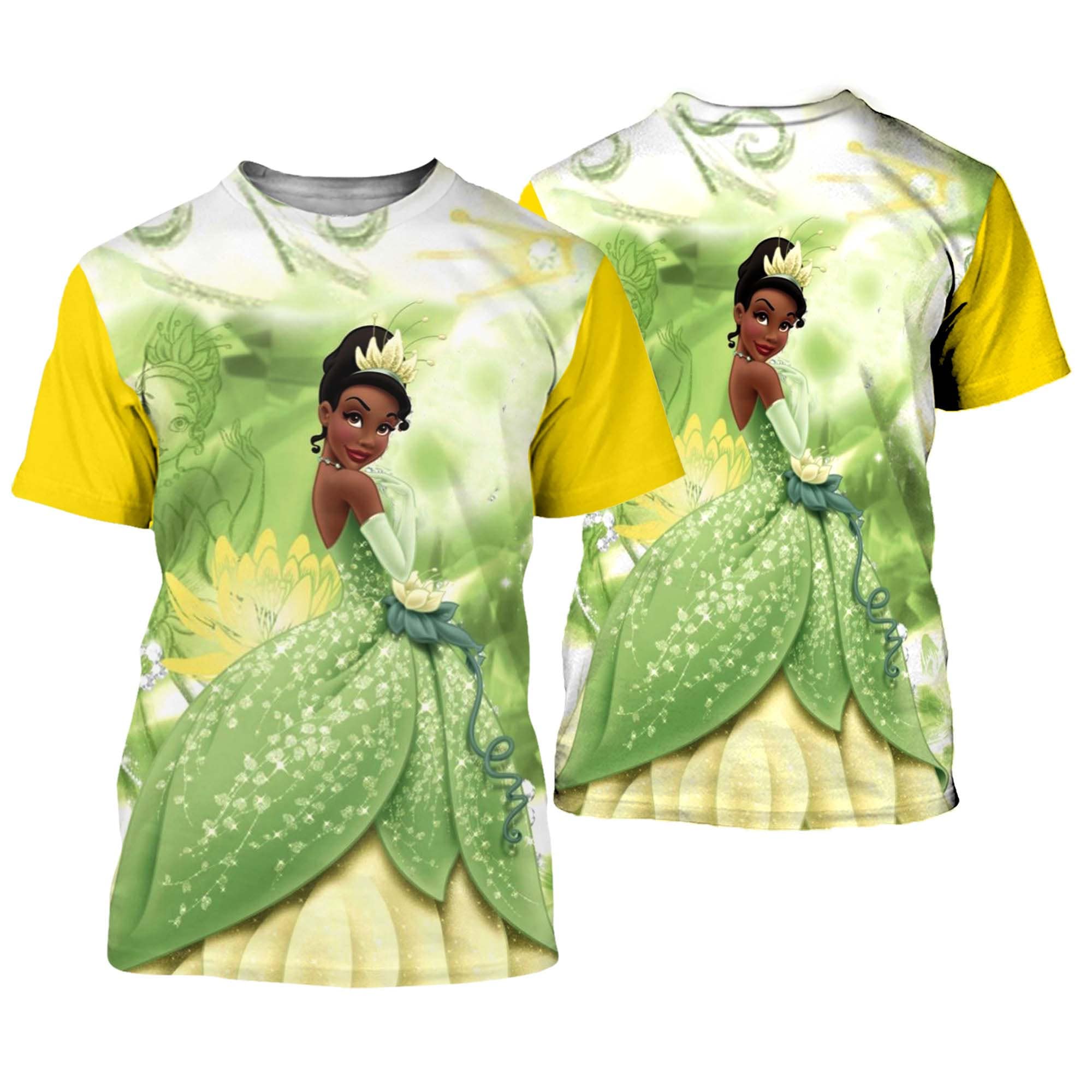 Tiana Princess & The Frog Green Yellow Gold Floral Disney T-shirts