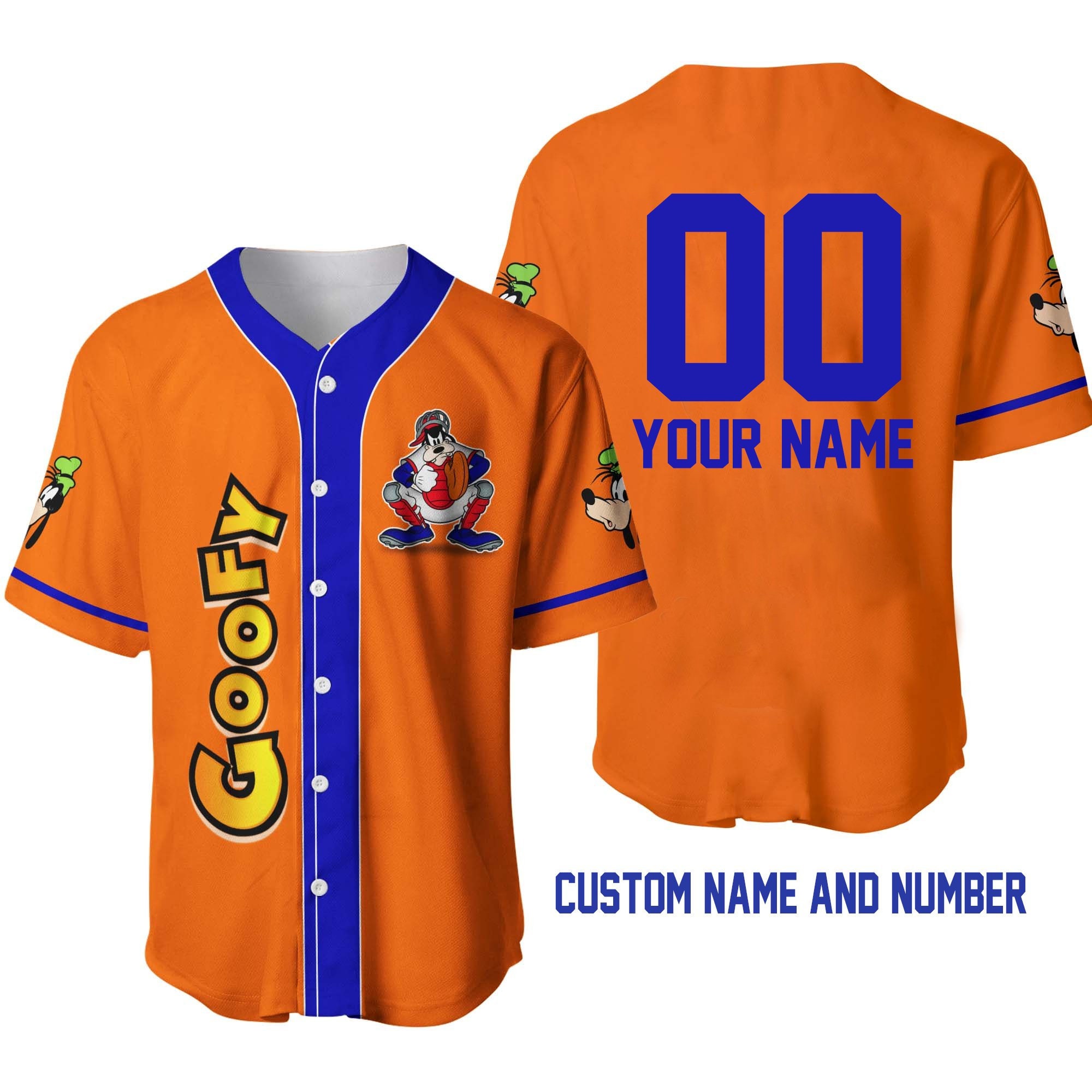 Discover Goofy Dog Orange Blue Disney Unisex Cartoon Graphic Casual Outfits Custom Baseball Jersey