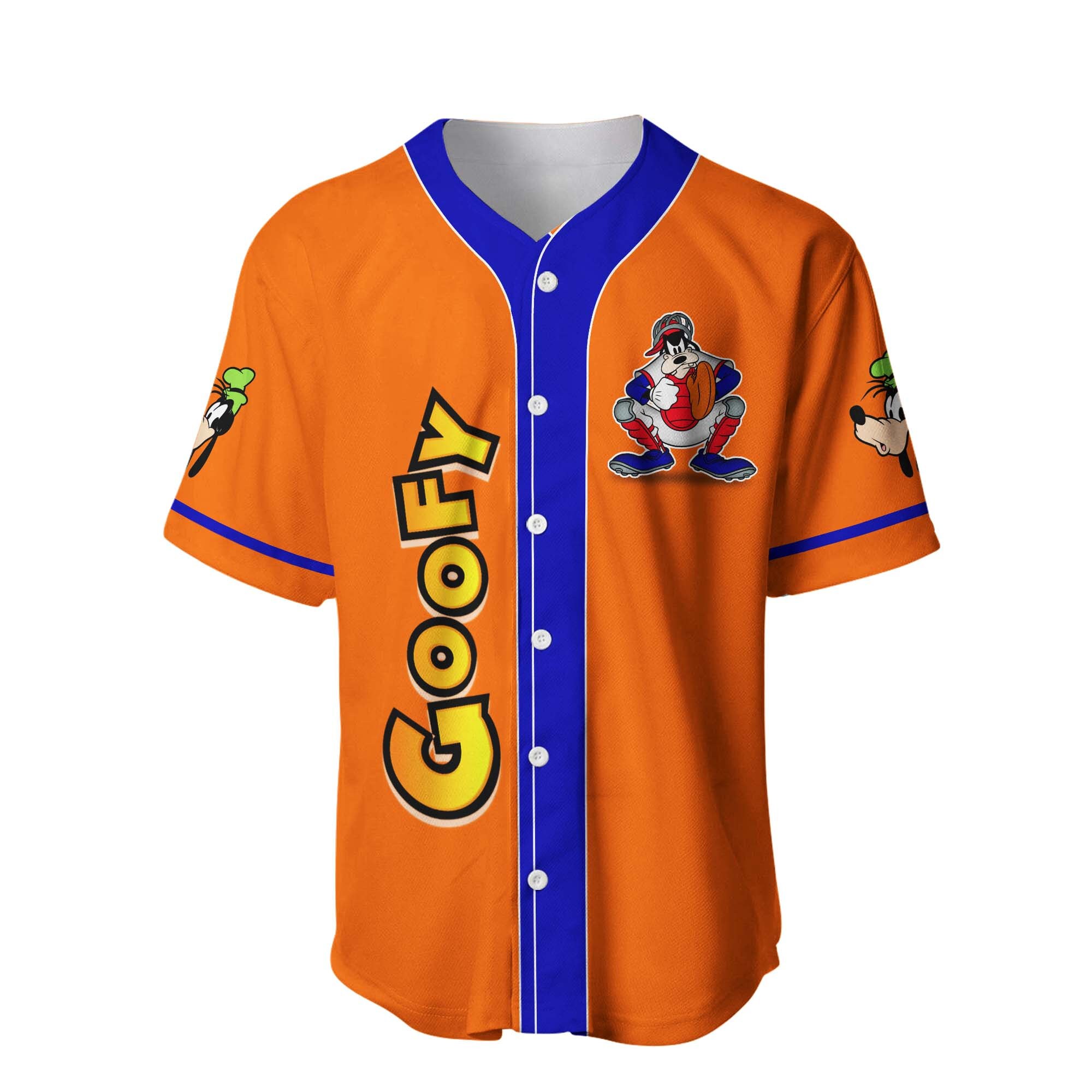 Goofy Dog Orange Blue Disney Unisex Cartoon Graphic Casual Outfits Custom Baseball Jersey