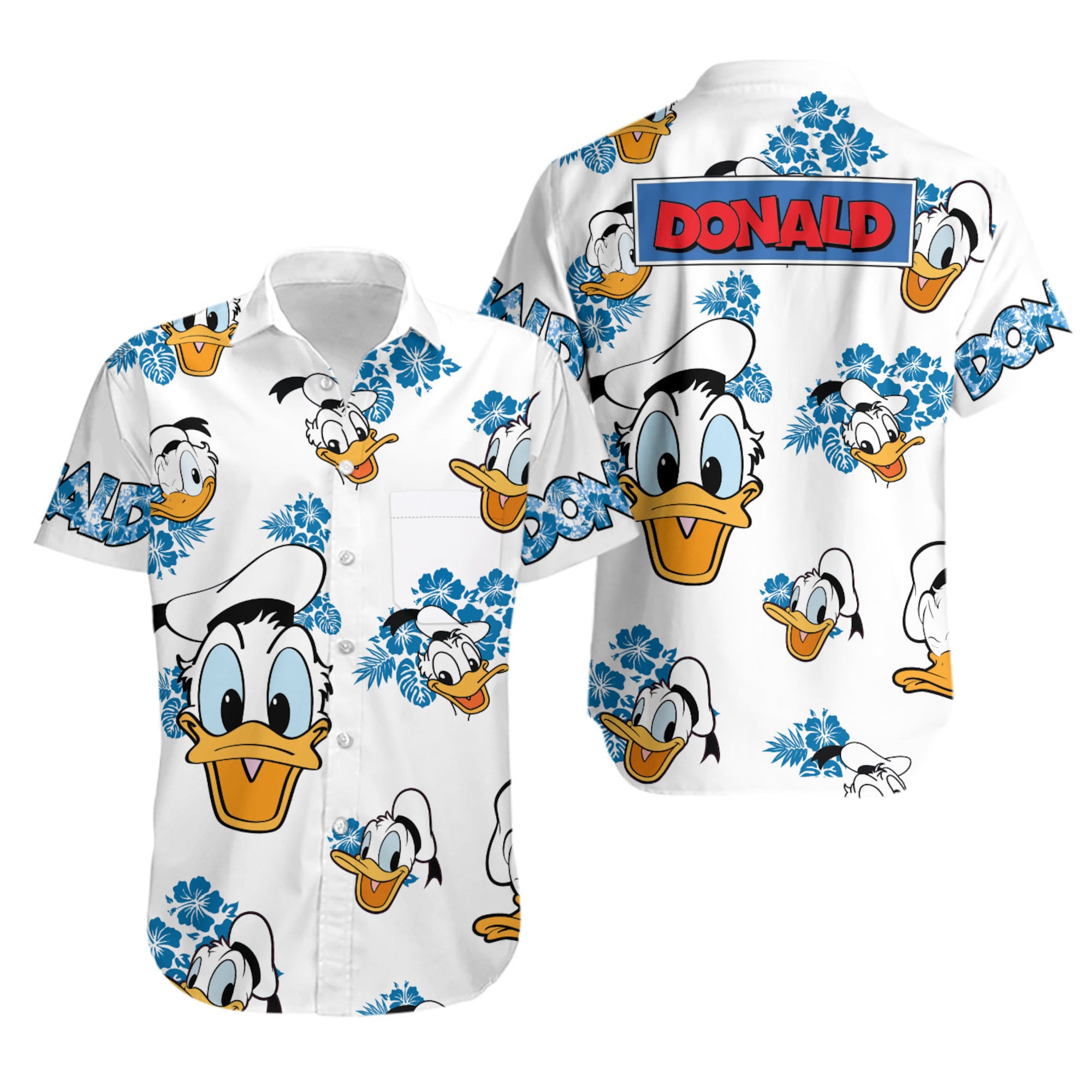 Donald Duck Hibiscus Sommer Tropischer Druck Disney Hawaiian Shirt Donald Duck Hibiscus Sommer Tropischer Druck Disney Hawaiian Shirt