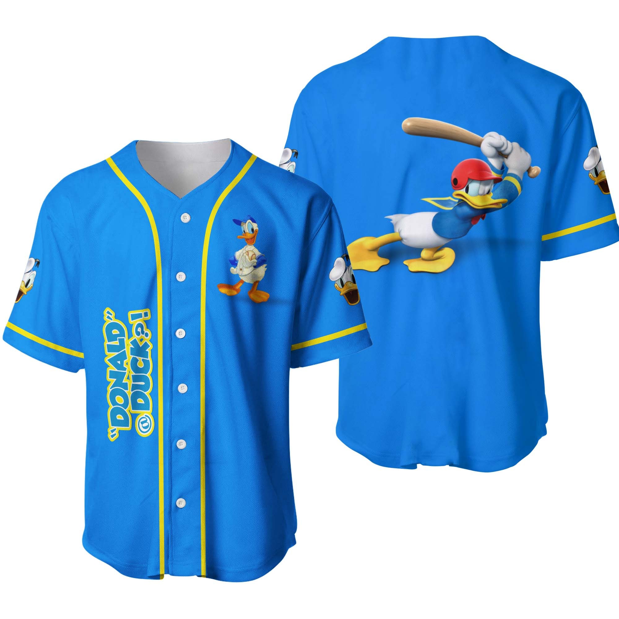 Donald Duck Blue Yellow Disney Unisex Cartoon Graphic Casual Outfits Custom Baseball Jersey