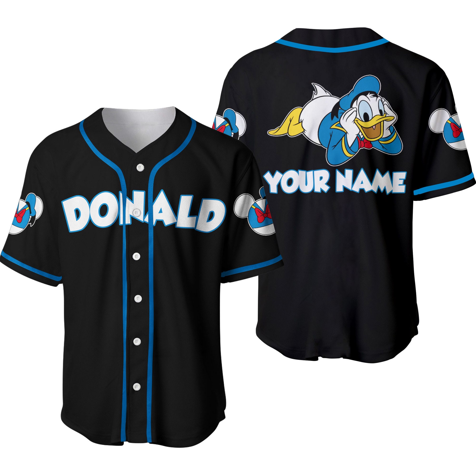 Discover Black Blue Chilling Donald Duck Disney Custom Baseball Jersey