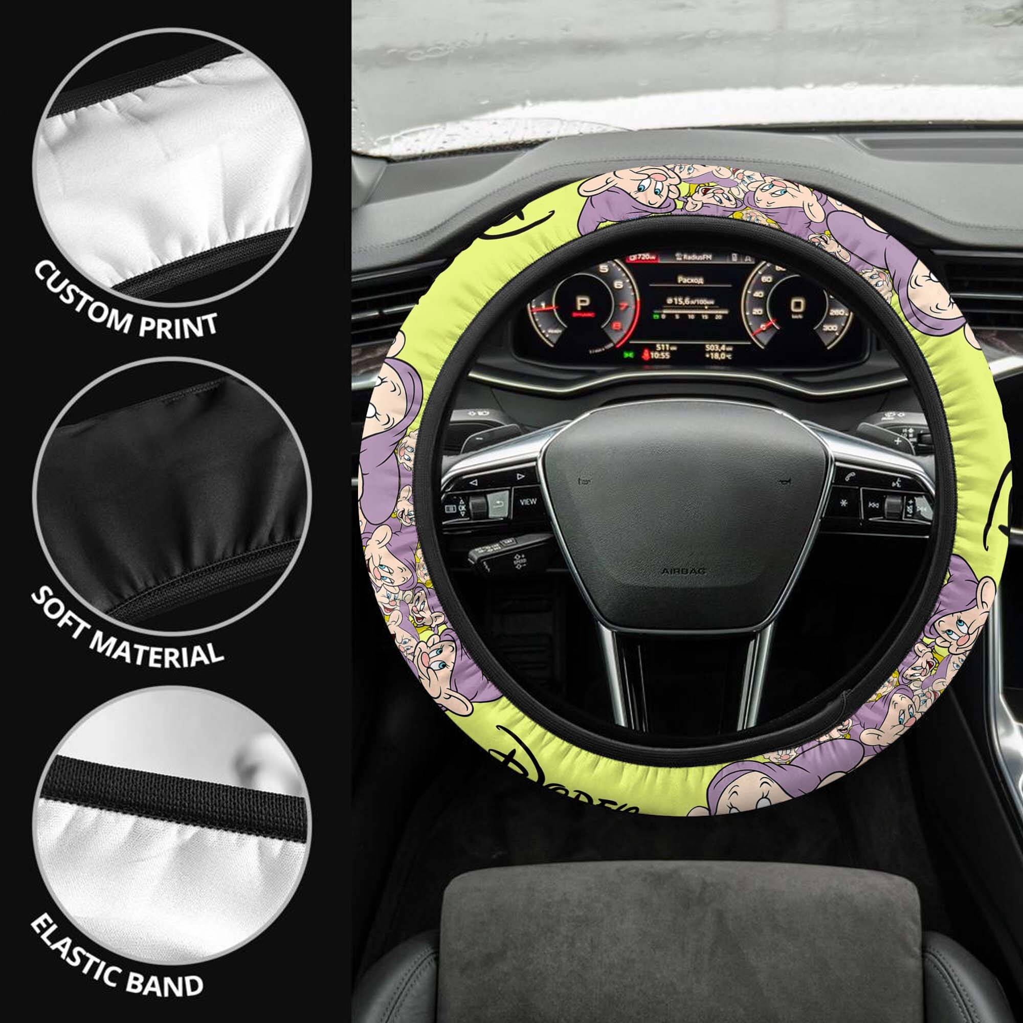 Dopey Purple Green Beige Steering Wheel Cover