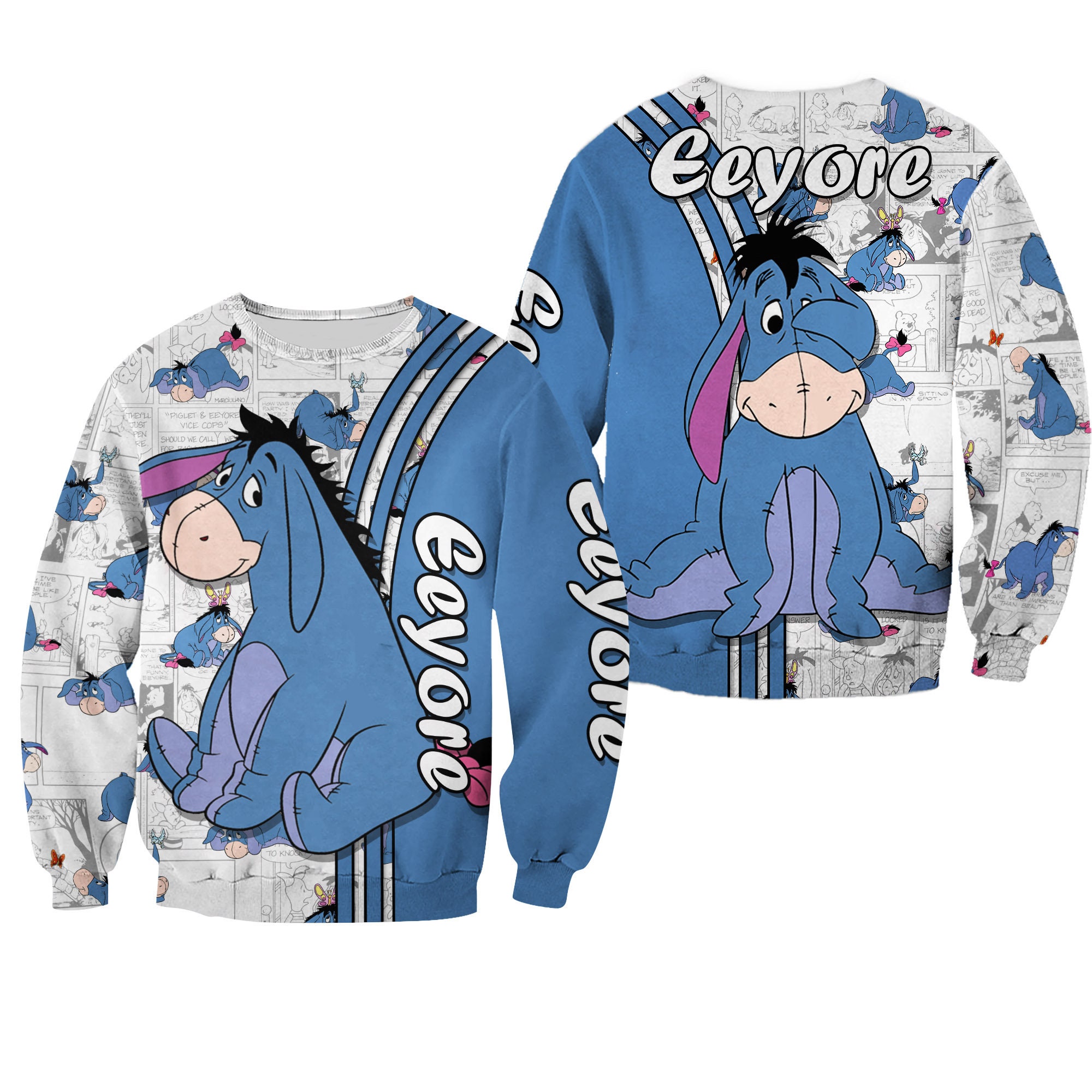 Eeyore Donkey Blue Comic Patterns Disney 3D Sweatshirt
