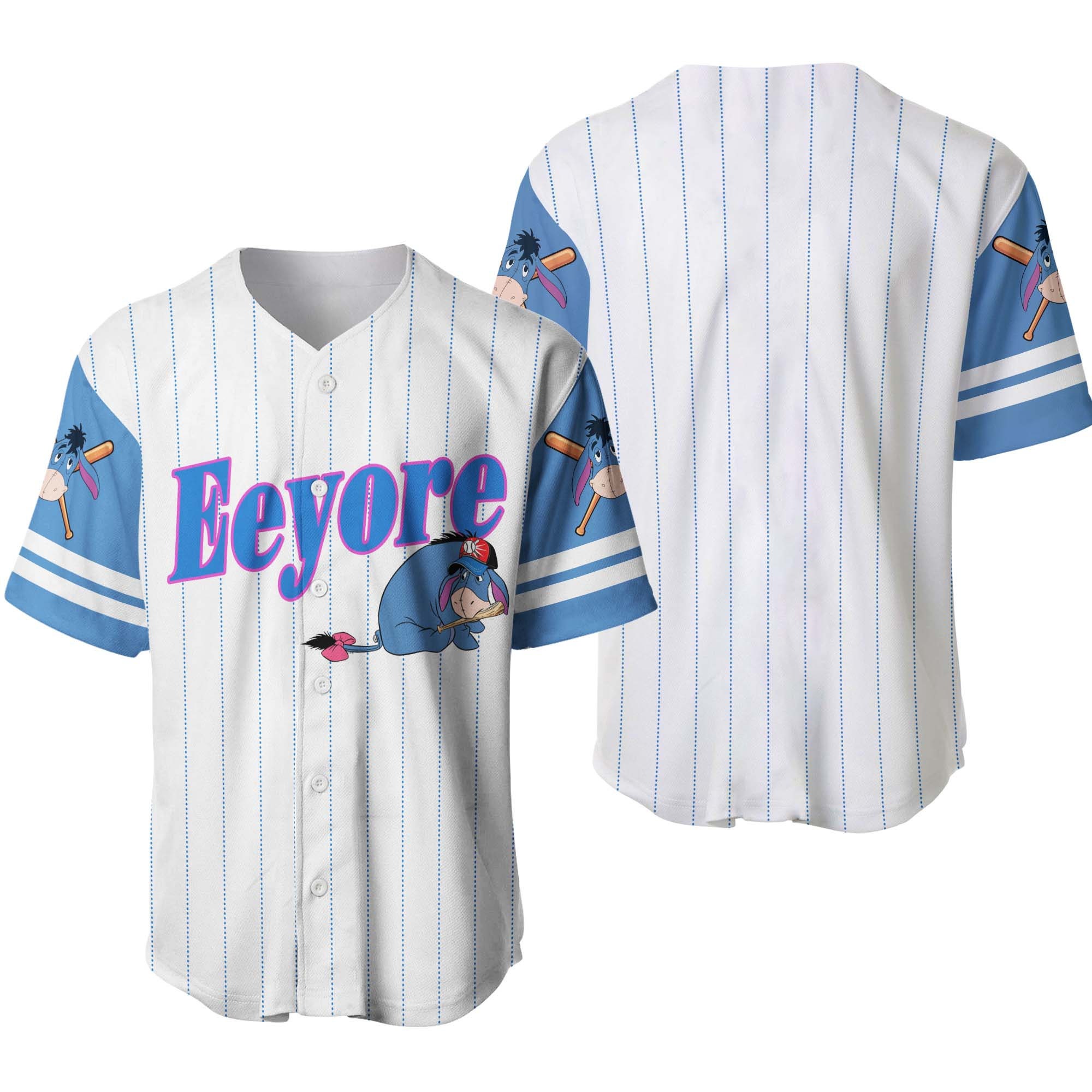 Eeyore Donkey White Blue Disney Unisex Cartoon Graphic Casual Outfits Custom Baseball Jersey