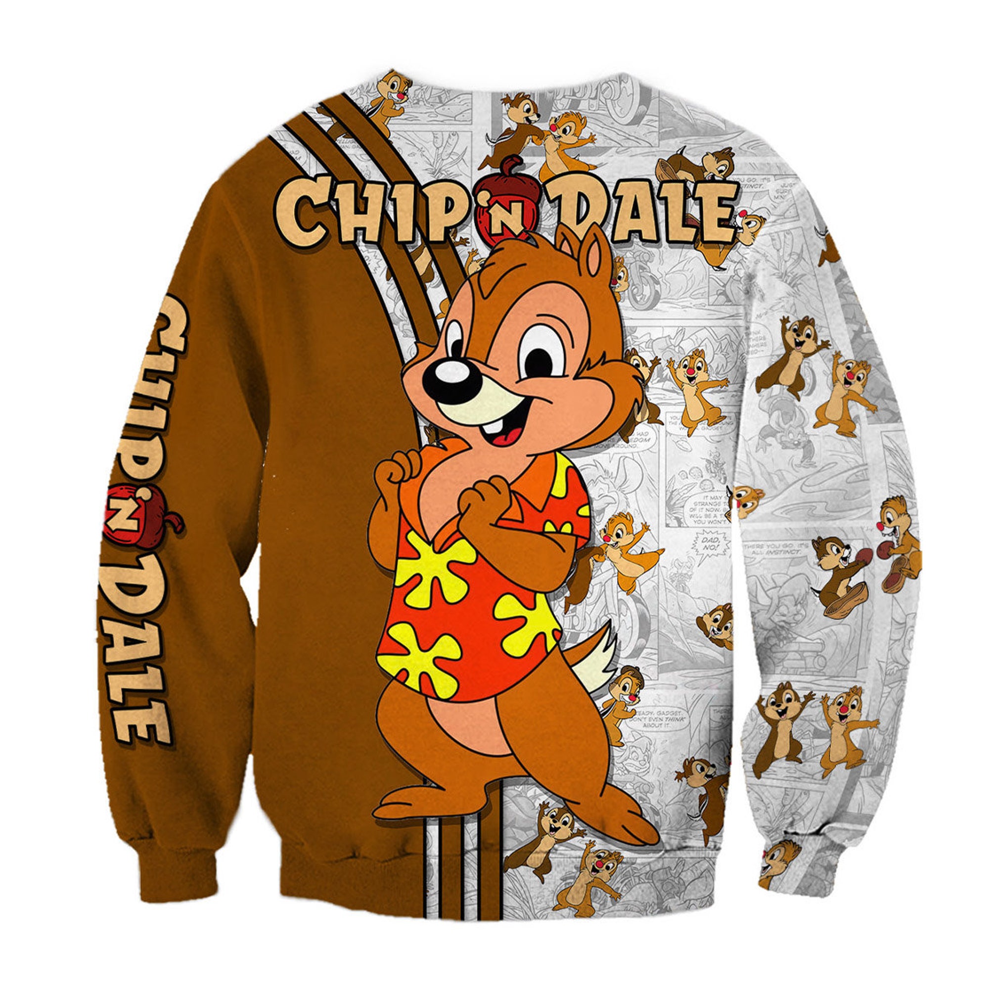 Chip 'N' Dale Brown Comic Patterns Disney 3D Sweatshirt