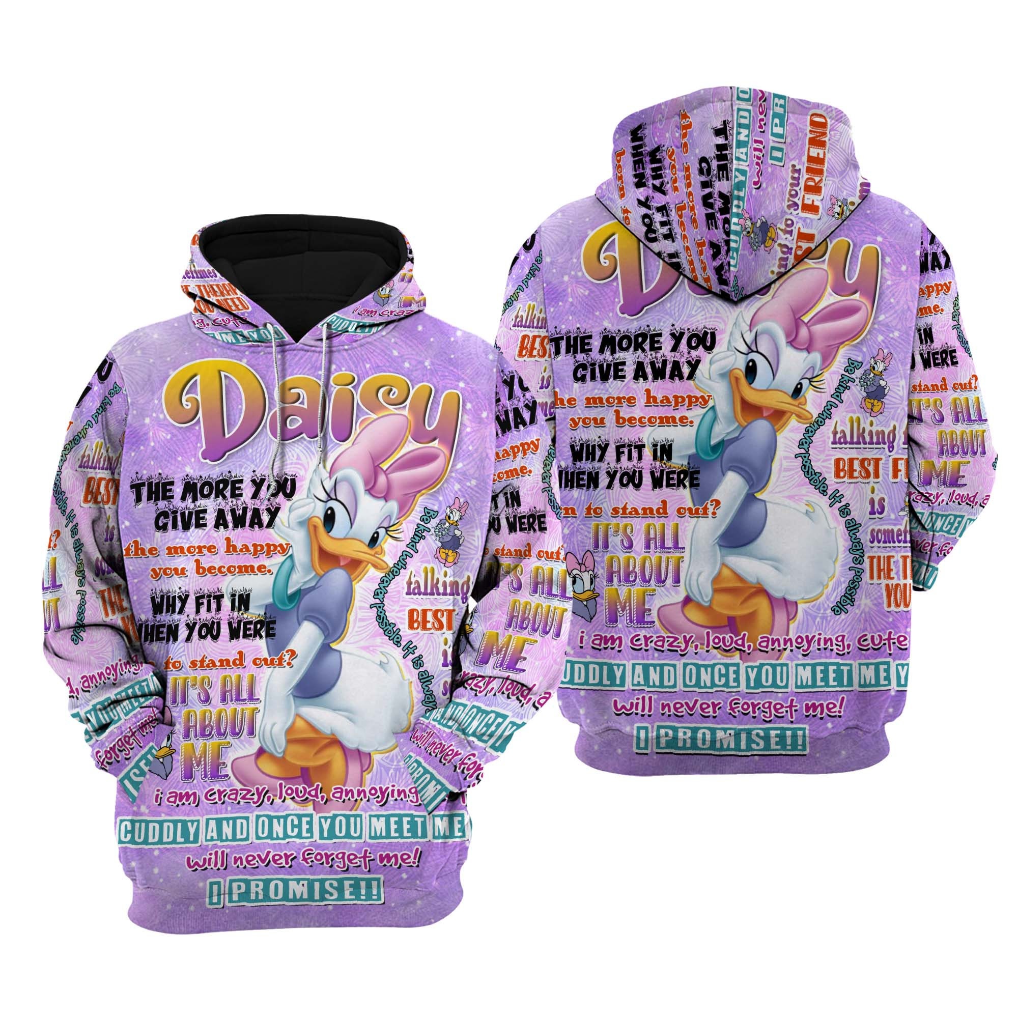 Discover Daisy Duck Punk Words Pattern | Disney 3D Hoodie