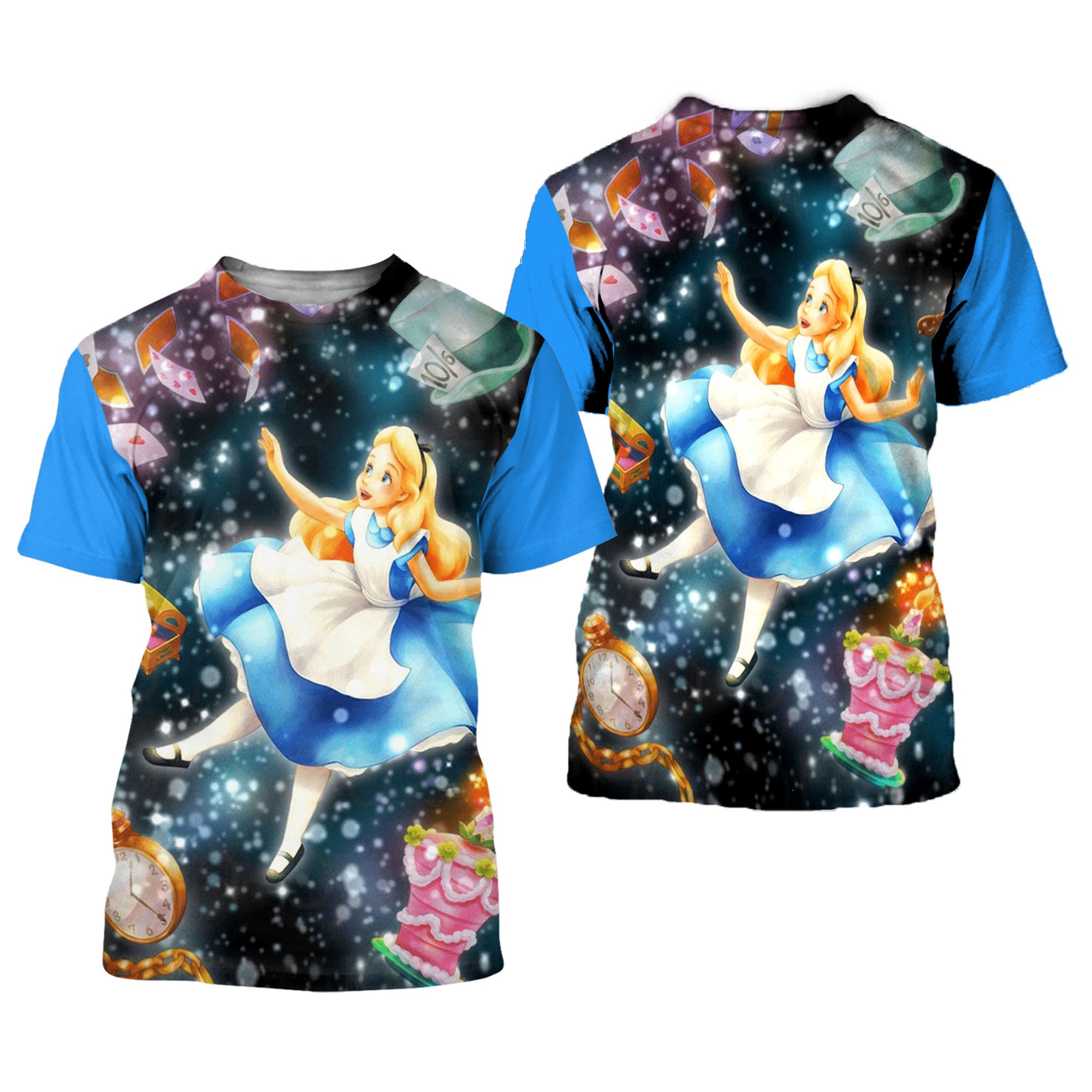 Discover Alice Blue Glitter Button Overalls Patterns Disney Outfits 3D T-shirts