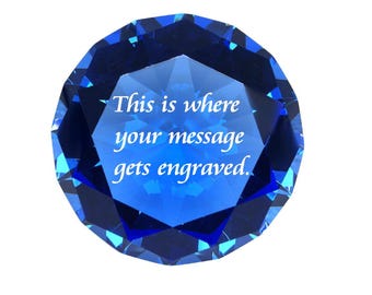 Tripact 100mm Dark Sapphire Blue Diamond Crystal Paperweight Engraved Crystal Diamond Paperweight, Wedding Anniversary Gift 4 Inch