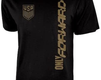 U.S. Soccer USMNT Logo Adult T-Shirt Black with Gold Print Only Forward