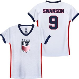 Icon Sports Official Licensed U.S. Soccer 4 Star USWNT Players Girl&#39;s Game Day Shirts Football Tee Top - Swanson 9