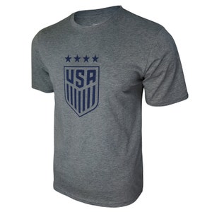 U.S. Soccer Federation USWNT Logo Adult T-Shirt Grey w/ Blue Logo [Custom] Name + Number