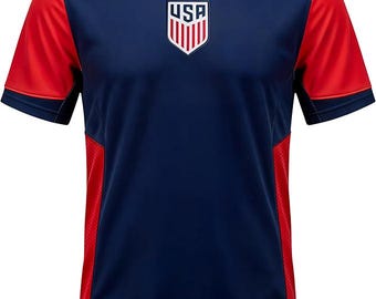2026 US Soccer USMNT Game Day Soccer T-Shirt: Official Licensed Poly Jersey - Navy Home Team Color - Adult Men Size