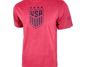 U.S. Soccer USWNT Logo Adult T-Shirt Red w/ Blue Logo [Custom] Name + Number