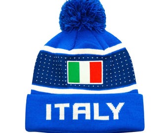 Italy Country Identity Pom Pom Beanie - Green - Custom Name Initials