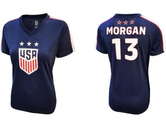 U.S. Soccer USWNT Ladies Polymesh Game Day Shirt Women Poly T-Shirt - Morgan 13 Navy