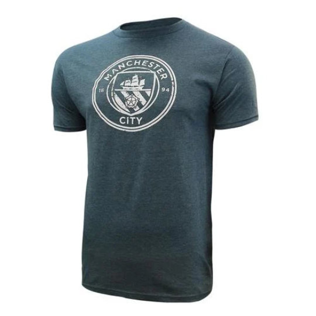 Manchester City Distressed Logo T-shirt - Navy [custom] Name