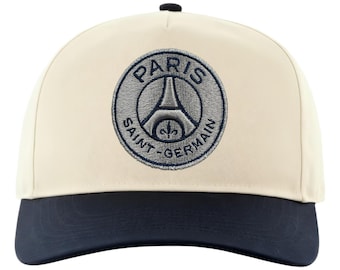 Camiseta unisex del París Saint-Germain para adultos, color blanco leche, con logotipo azul marino y iniciales personalizadas.
