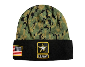 U.S. Army Beanie: Black & Digital Camo, Custom Initials