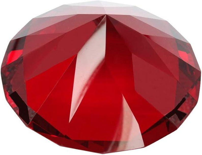 80mm Ruby Red Diamond Shaped Jewel Crystal Paperweight (original Color ...