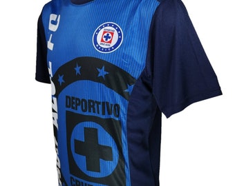 Camiseta de fútbol de poliéster exclusiva de Cruz Azul para hombre - Parche tejido personalizado con su nombre y número