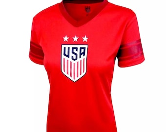 USWNT 4 Stars V-Neck Women's Soccer T-Shirt - Personalized Name & Number