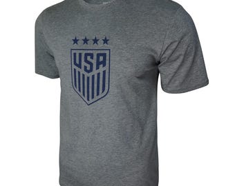 U.S. Soccer USWNT Logo Adult T-Shirt Grey w/ Blue Logo Name and Number