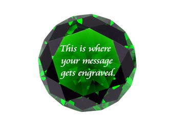 80mm Emerald Green Diamond Shaped Jewel Crystal Paperweight (Original Color) Engraved Crystal Diamond Paperweight, Wedding Anniversary Gift