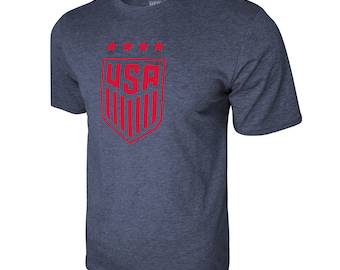 U.S. Soccer Federation USMNT Logo Adult T-Shirt Grey w/ Red Logo [Custom] Name + Number
