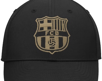 FC BARCELONA Official Licensed Soccer Cap Hat - Black with Gold Logo - Custom Name Initials