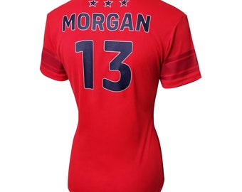 U.S. Soccer USWNT Ladies Polymesh Game Day Shirt Women Poly T-Shirt - Morgan 13 Red