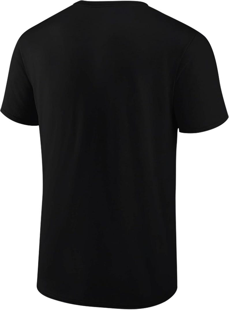 May include: A black short-sleeved t-shirt.