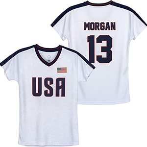 USWNT Soccer Youth Poly Elite Game Youth Girl Soccer Jersey Morgan 13 White Jersey