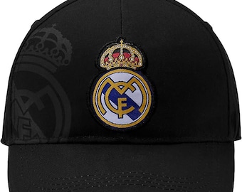 Real Madrid Official Soccer Cap: Black Faded Logo, Custom Initials