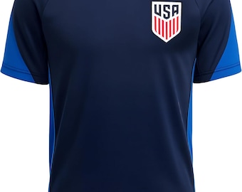 2026 USMNT Youth Soccer Jersey: Personalized Game Day Poly Shirt " Woven Patch " USA USMNT Navy color. "U.S. Soccer" must print at the back