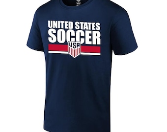 U.S. Soccer Federation USMNT Logo Adult T-Shirt Navy Logo Word Name and Number