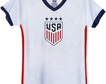 Add Your Name and Number - USWNT Player Official Licensed U.S. Soccer USWNT 4 Stars Girl&#39;s Game Day Shirts Football Tee Top - White Red