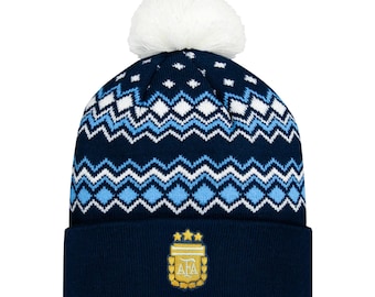 2026 Argentina Soccer Youth Beanie – Navy Pom Hat – Licensed by Icon Sports Navy