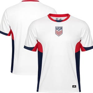 2026 US Soccer USMNT Game Day Soccer T-Shirt: Official Licensed Poly Jersey - White Home Team Color - Adult Men Size image 2